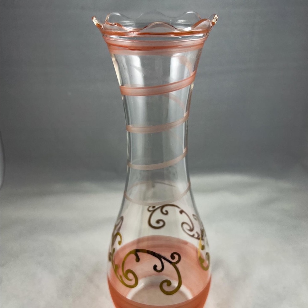 Vintage Mid Century Hand Painted Pink & Gold Bartlett Collins Glass Vase